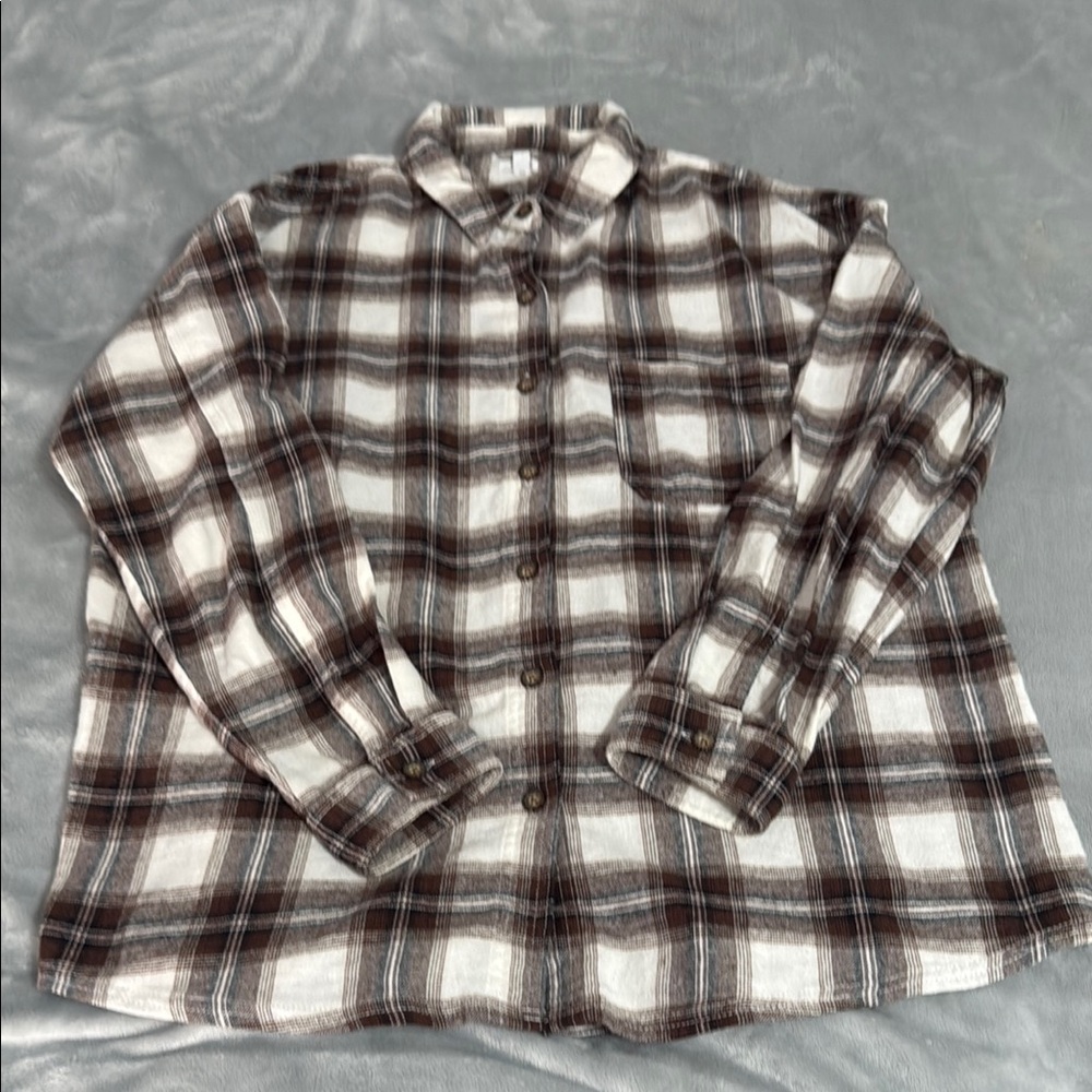 Garage Brown and White Plaid Button Down Shirt